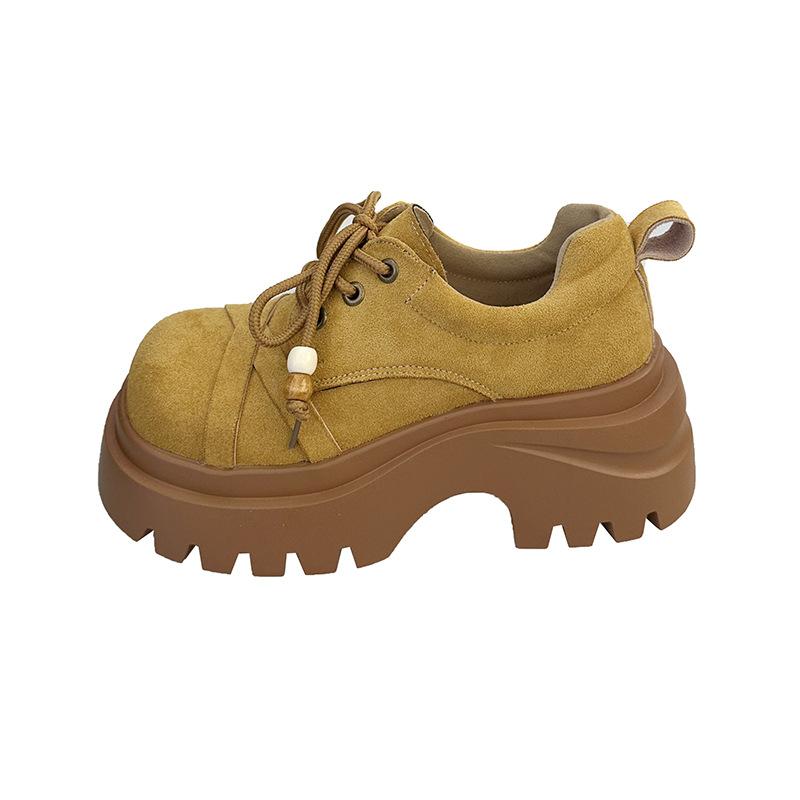 Thick-soled Heightening Big Head Lace-up Small Leather Shoes Women's Autumn New Retro Small Loafers