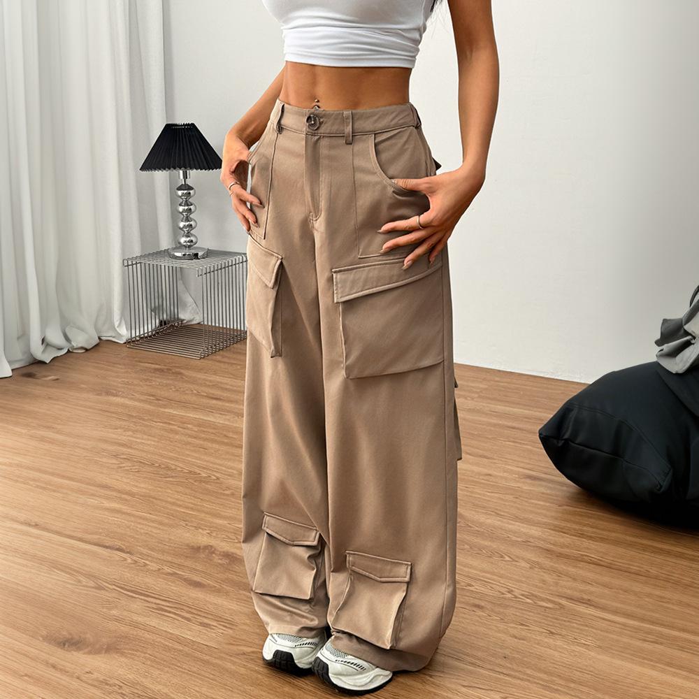 

2025 Spring/Summer Women s Loose Wide-Leg Cargo Pants with Pockets Medium