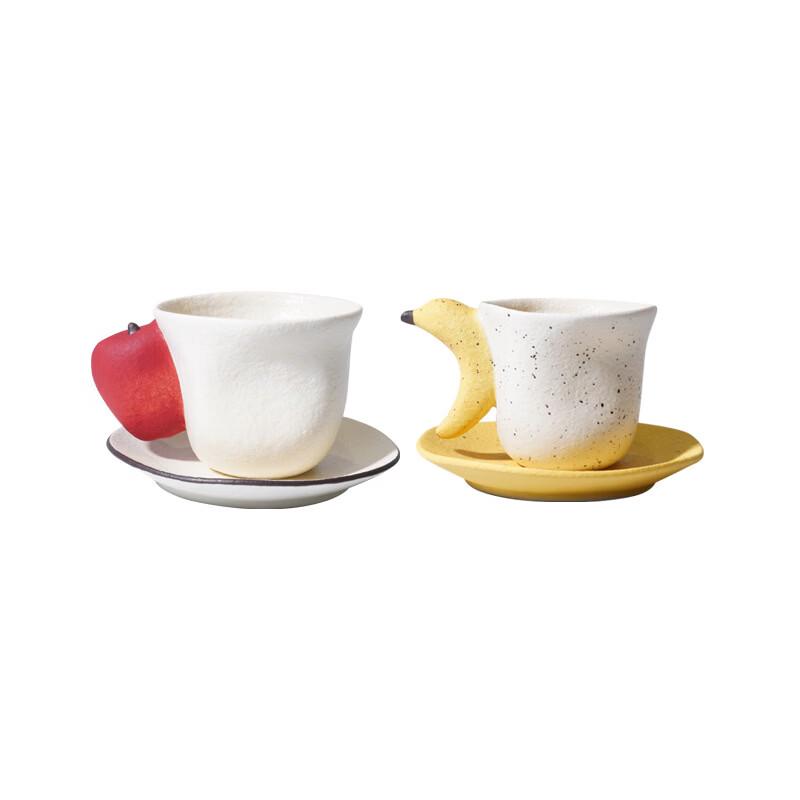 Handon Hand-Pinched 3D Ceramic Banana & Apple Mug Set