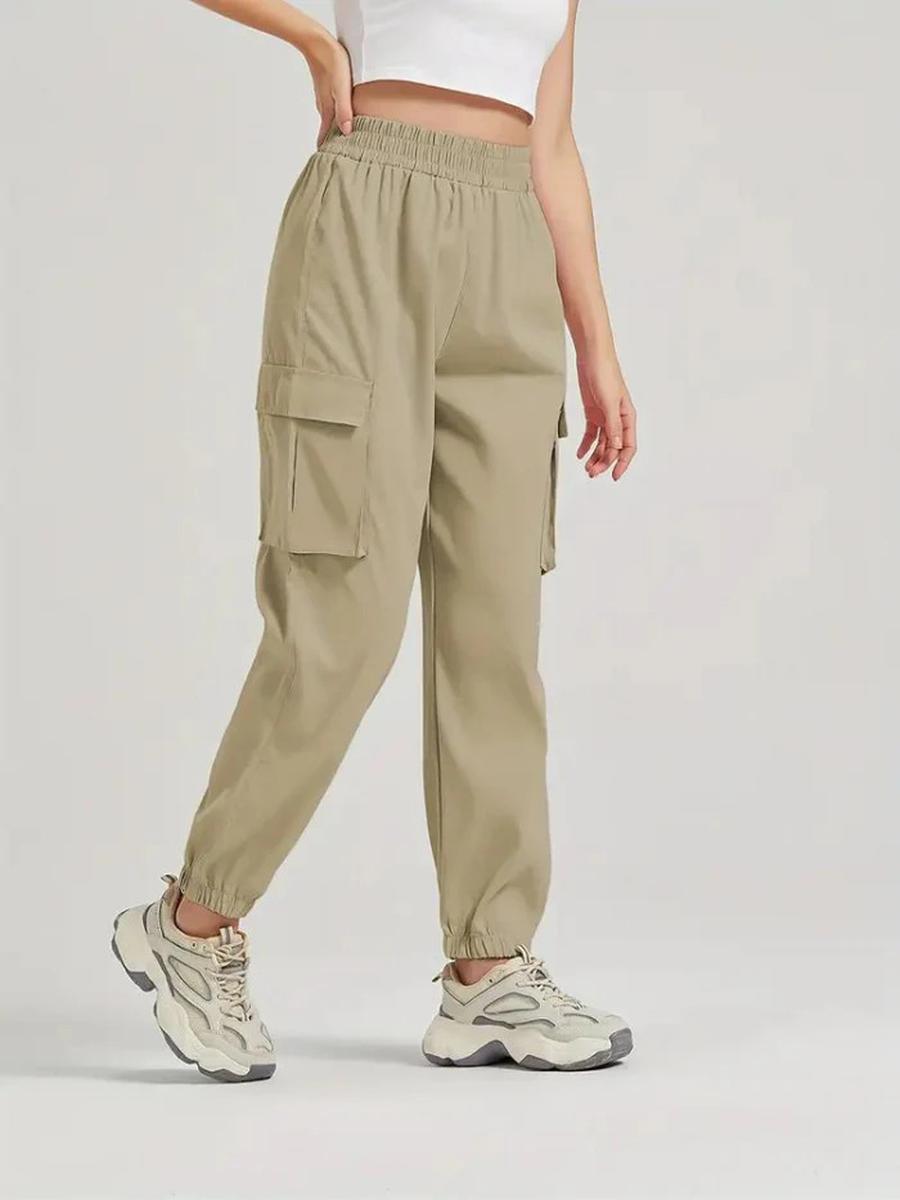 Spring Autumn New Women s Casual Workwear Loose Pocket Sports Pants with Elastic Cuff Long Leg Pants S