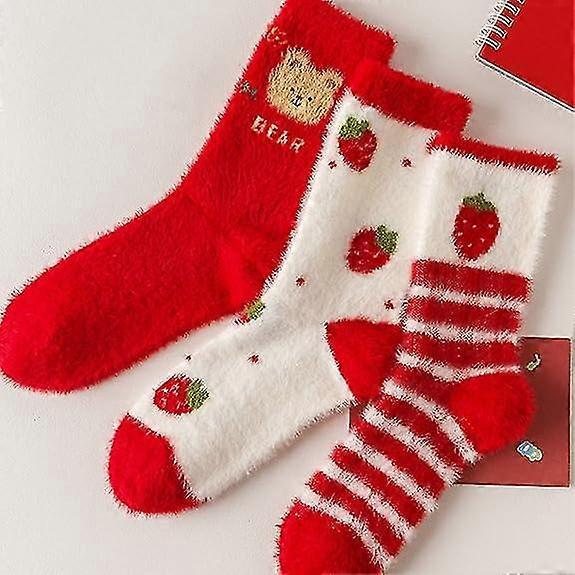 Cute Fuzzy Socks For Girls, 3 Pairs Wool Slipper Socks For Women, Us Shoe Size 5-9 - DD