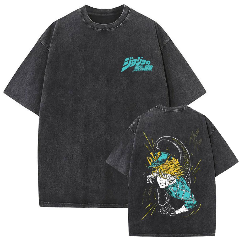 Washed Vintage Anime Jojos Bizarre Adventure Dio Brando Graphic Tshirt Men Women Fashion Manga Oversized T Shirt Streetwear S
