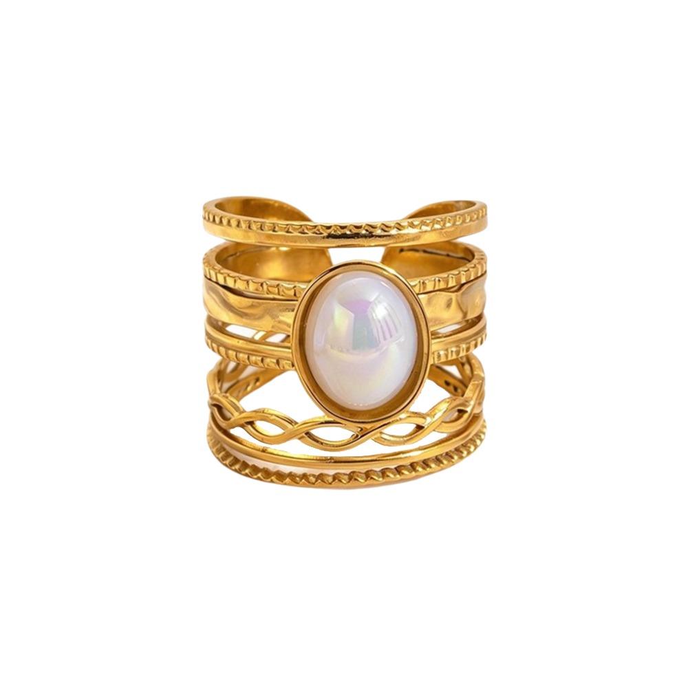 Hollow Pattern Geometric Hollow Ring Side Opening Multi Layer Ring Retro Style Color-6