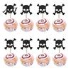 Cake Decoration for Halloween 8 Pcs Glitter Cupcake Picks, Spooky Black Skull Cream Safe Topper Toppers, Gothic Birthday Party Supplies