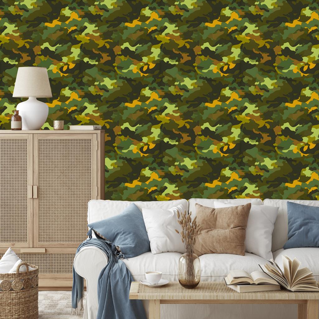 Military Camouflage Wallpaper Yellow and Olive for Living Room and Bedroom 50x1000
