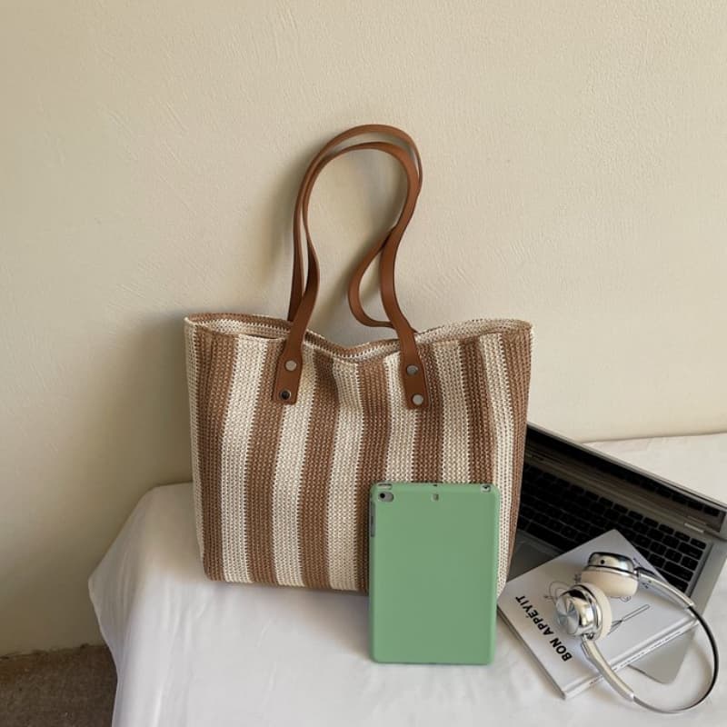 Striped large capacity tote bag women's shoulder bag