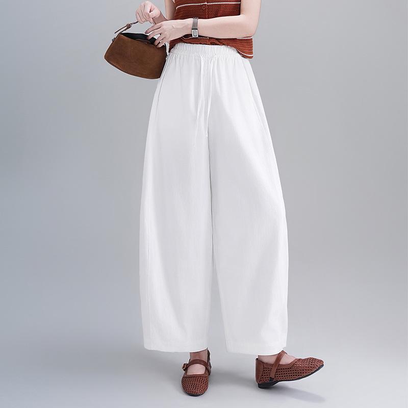 Summer 2026 Lightweight Comfortable Casual Pants - Wrinkle-Resistant with Elastic Waist and Drawstring. Size 27 белый