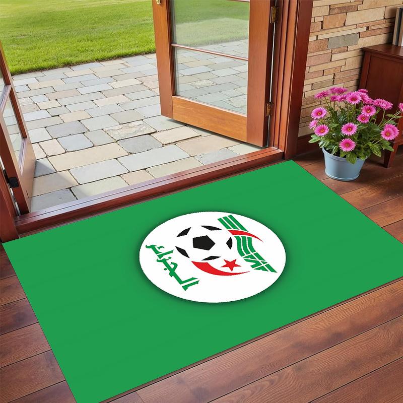 Anti‑Slip Crystal Velvet Floor Rug, Algeria National Team Design Carpet for Indoor Living Bedroom Home Decoration