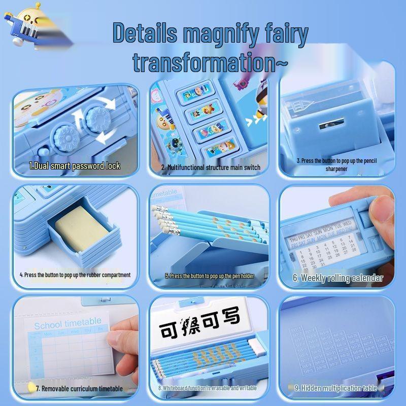 Children's Large Capacity Multifunctional Password Pencil Box for Boys and Girls