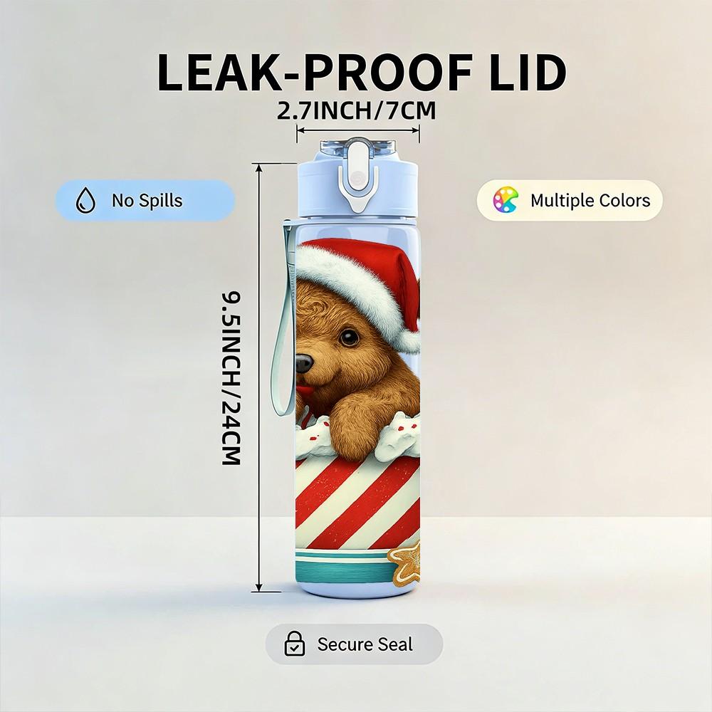 1PC Puppy Christmas Box 750ml Color Plastic Sports Water Bottle Leakproof Flip Straw Lid Suitable for Sports Office Home Use