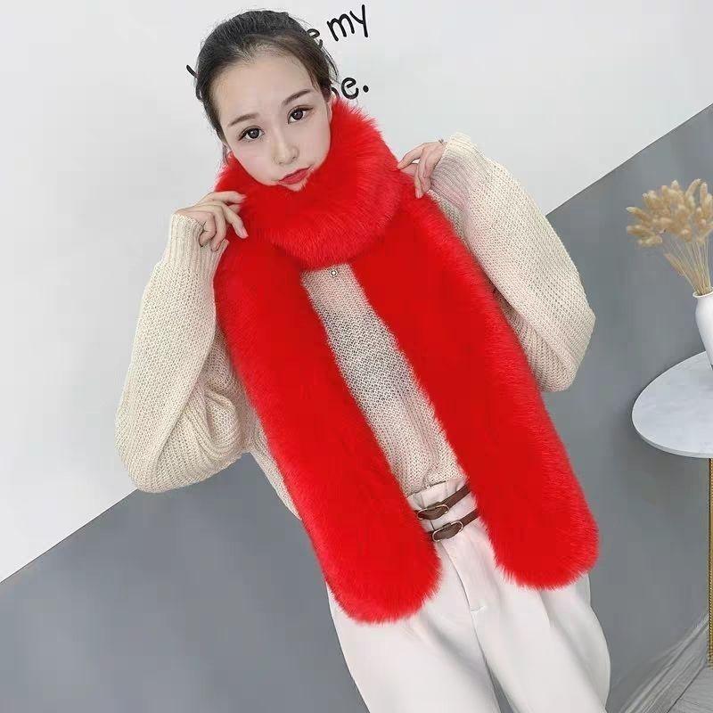 Kobiety Zima Ciepły Kołnierz Szalik ze Sztucznego Futra Miękki Długi Pluszowy Szal Szale Moda Jednolity Kolor Imitacja Futra Lisiego Szaliki