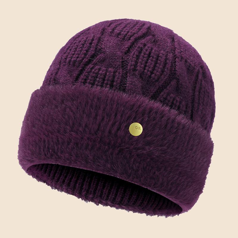 Middle-aged and Elderly Ear Protection Knitted Hat Rabbit Fur Winter Hat Women's Versatile Velvet Thickened Mother Hat Warm Wool Hat