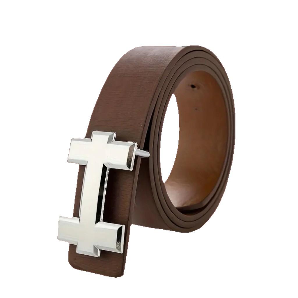 Alloy T-Bar Buckle Men's Leather Belt - Korean Minimalist Fashion