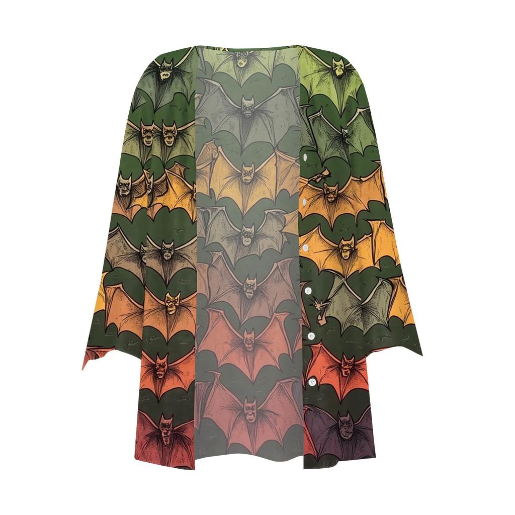 Damen Locker Lässig Bedruckt Siebenärmel Knopfleiste Hemd Strickjacke Top