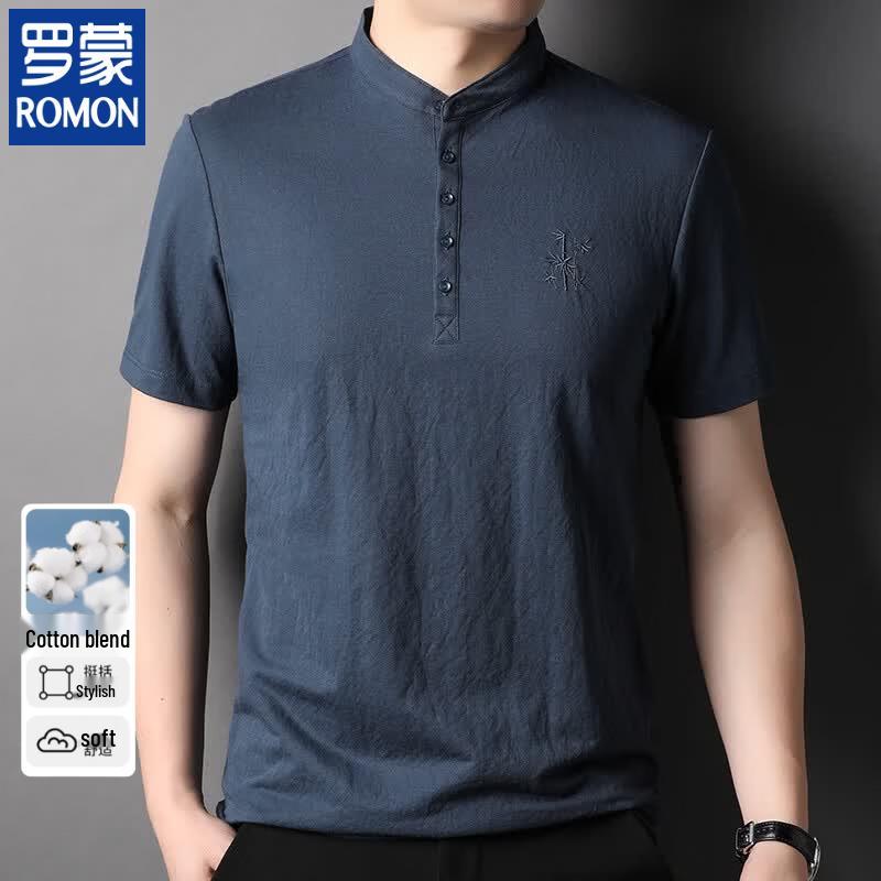 ROMON Men s Wrinkle-Free Short Sleeve Round Neck T-Shirt 48/M темно-синий