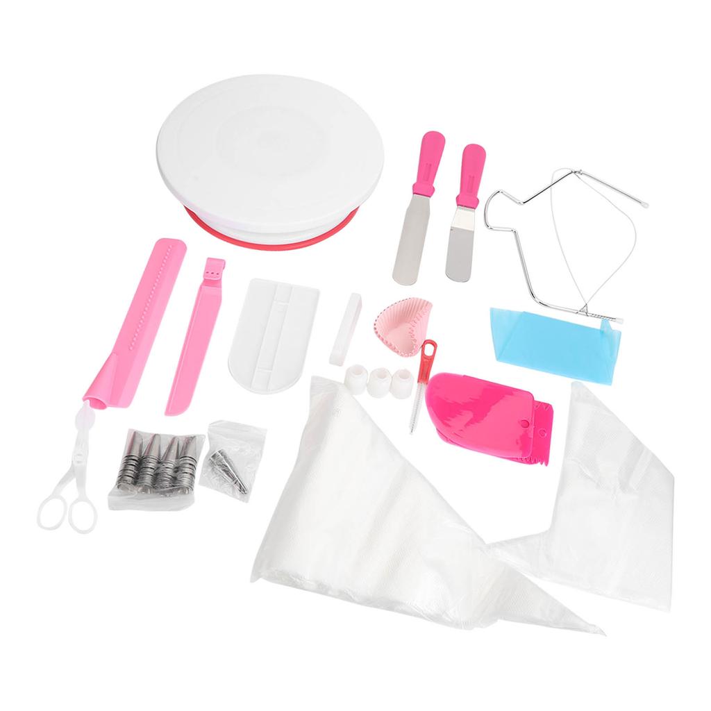 200Pcs Cake Decorating Supplies Kit Baking Tool Set with Cake Turntable Cake Leveler Smoother Scraper Straight Icing
