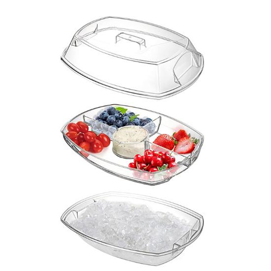 Yousheng Salad Tray, with Transparent Dust Cover And Ice Trough, Detachable Serveware for Cooling Fruits Seafood Snacks Sets