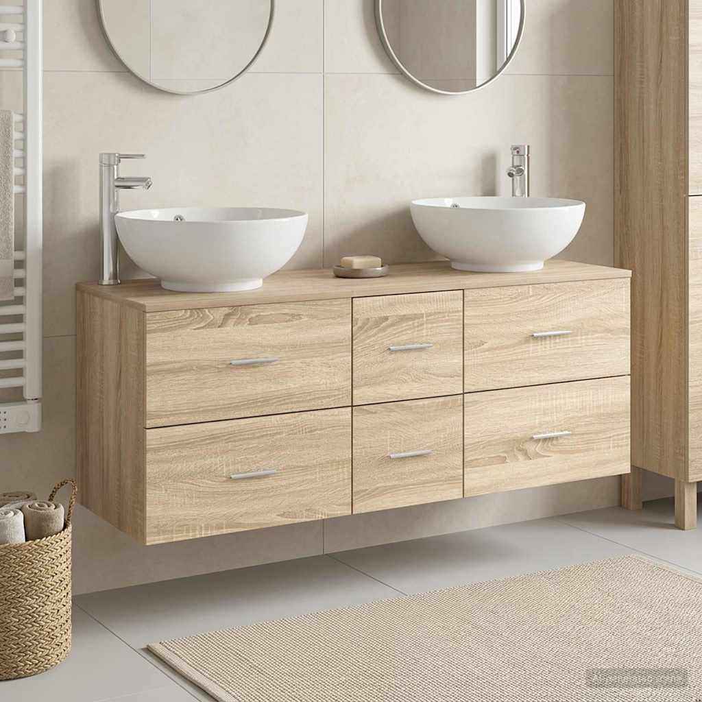 Bathroom Furniture Set 3 pcs Sonoma Oak 129 x 44.5 x 80 cm