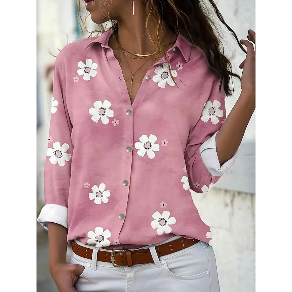 Women's Shirts Slim, Sexy, Soft and Comfortable Floral Long Sleeve Sun Shade Lapel Shirt New Women's 2024 Spring and Summer