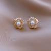 Korean Retro Rhinestone Rose Flower Stud Earrings 925 Silver for Women