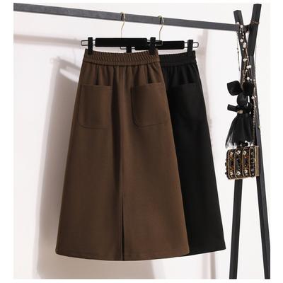 DIMANAF 2024 Plus Size Women Skirts Autumn Winter Thick Elastic Oversize A-Line Fashion Split Skirt Long Skirt Elegant Pleated Skirt