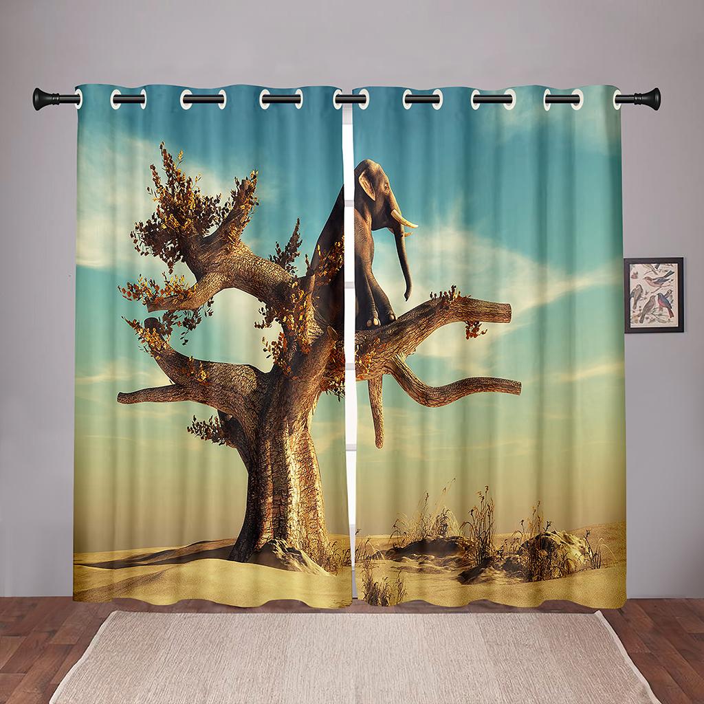 

Плотная 90% затенение природа олень животное лес зеленое дерево затемняющая оконная занавеска для спальни гостиной ванная комната кухня дверь зал W50 X H130(CM)X2&Grommet Top