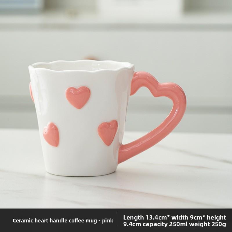 Cute Cartoon Love Handle Ceramic Mug for Milk Coffee Hand Painted Design