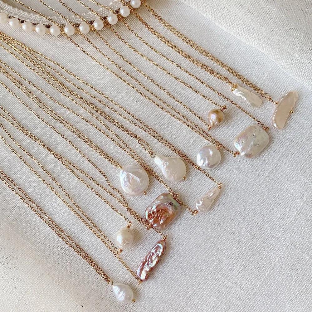 Real Natural Freshwater Pearl Necklace for Women Irregular Round Square Coin Stick Drop Baroque Pearl Pendant Necklace Choker