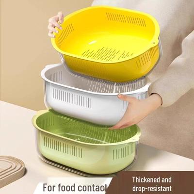 Multifunctional Double-Layer Vegetable & Fruit Washing Basket and Draining Bowl