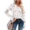 Women's Fashionable Oversized V-Neck T-Shirt With Polka Dot Print Long-Sleeved Pullover Top