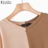 ZANZEA Women Casual Round Neck Long Sleeve Colorblock Knitted T-Shirts