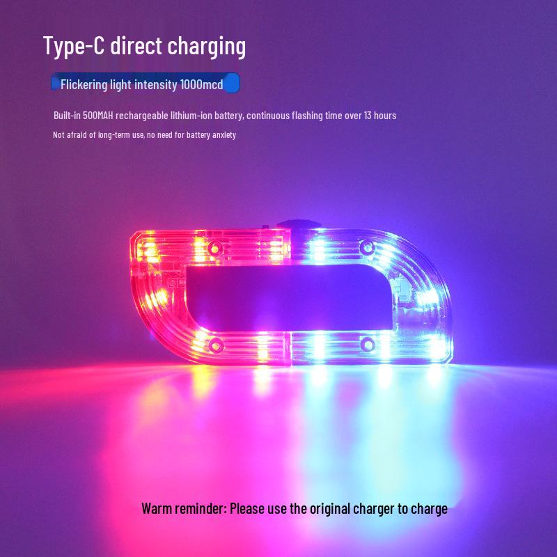 Rechargeable Red/Blue Strobe Flashing Shoulder Light with Handheld Electronic Whistle for Cycling and Security Patrol