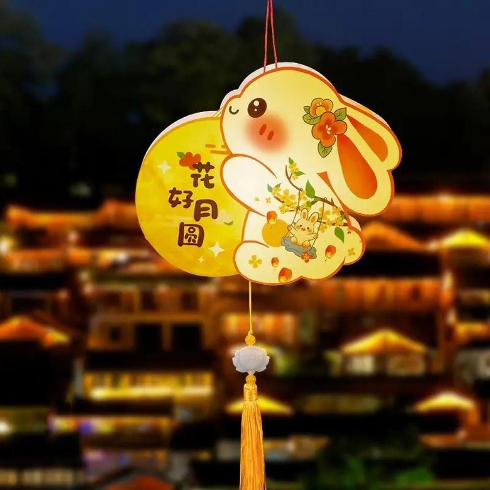 PVC Mid-Autumn Festival Lantern Cartoon Moon Rabbit Lanterns Glowing Luminous Lantern DIY Material Package Mid-Autumn Festival