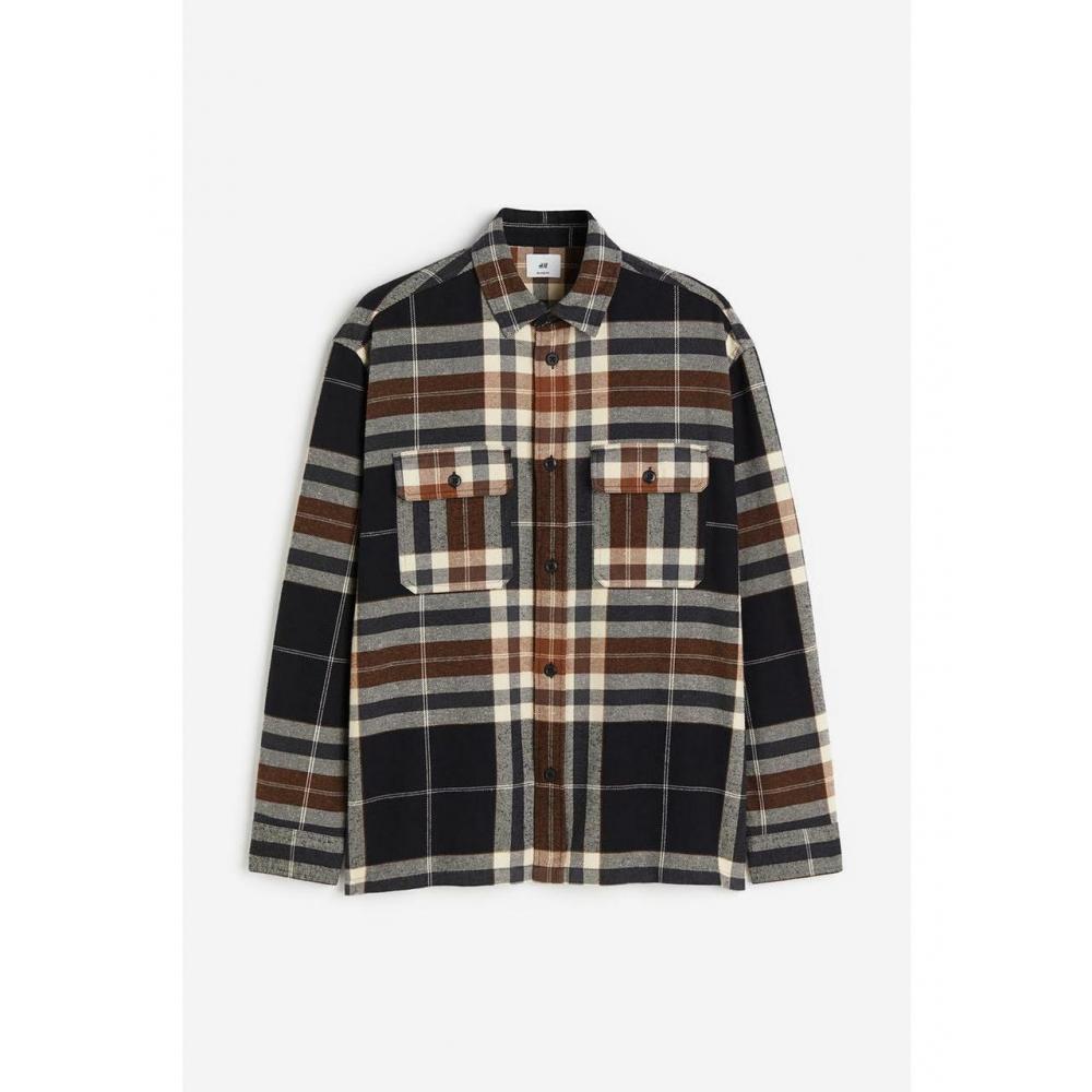 

H&M рубашка свободного кроя черно-коричневая клетка 1070734004