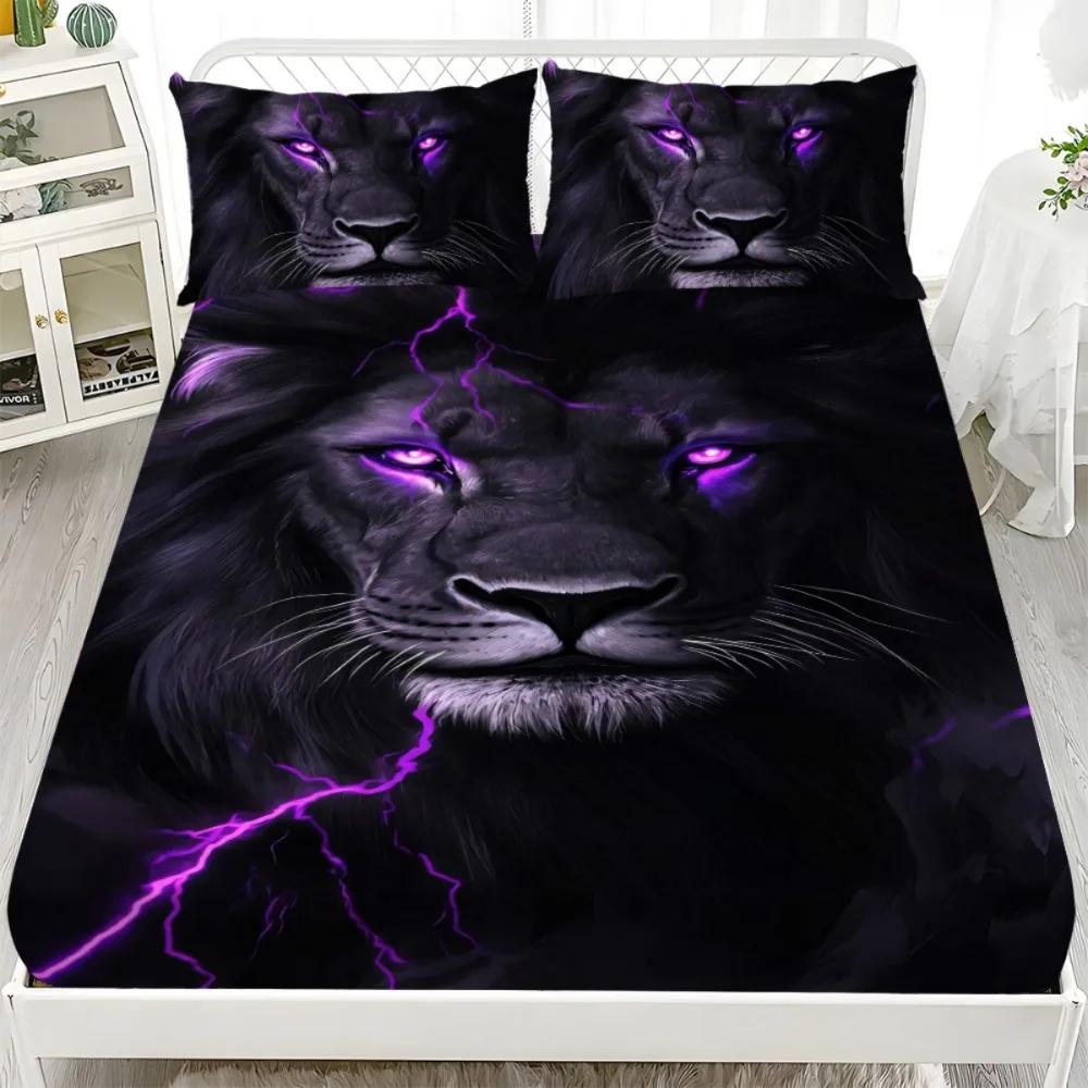 1 Stück Spannbettlaken Lila Katze Drachenaugen Spinne Gedruckt 100% Polyester Atmungsaktives Bettwäscheset für Heimdekor Ohne Kissenbezug