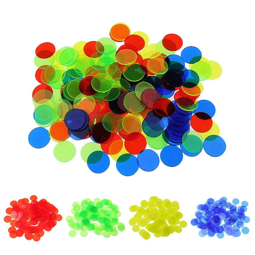 100Pcs Plastic Counting Counters Markers for Kids Math Education Games Assorted Color Transparent Counters Bingo Chips