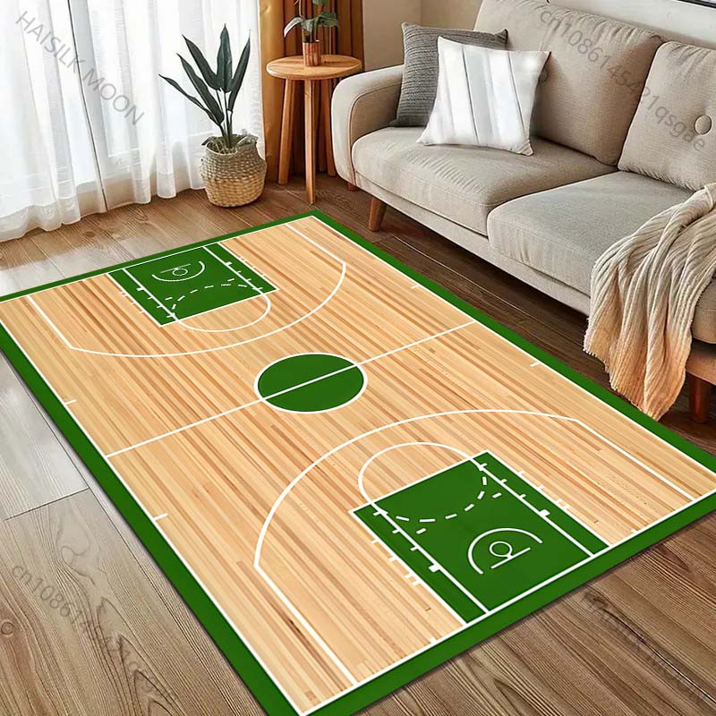 Green Basketball Court Print Carpet for Bedroom Living Room Bedside Sofa Floor Mat Modern Home Decor Area Rug Large Size