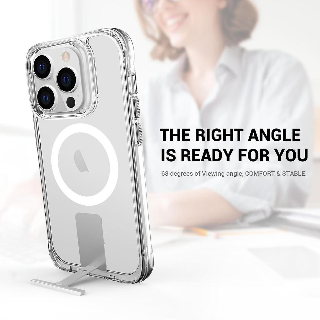 For iPhone 14 Pro Max TPU+PC Kickstand Cover Clear Phone Case Compatible with MagSafe-Transparent