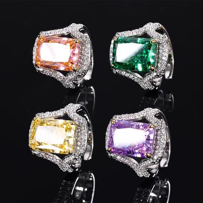 Bijoux Fond Cuivre Plaqué Or Diamant Haut Carbone Fleur de Glace Cuivre Incrusté Tempérament Bague Diamant Carré Femme 10 * 14