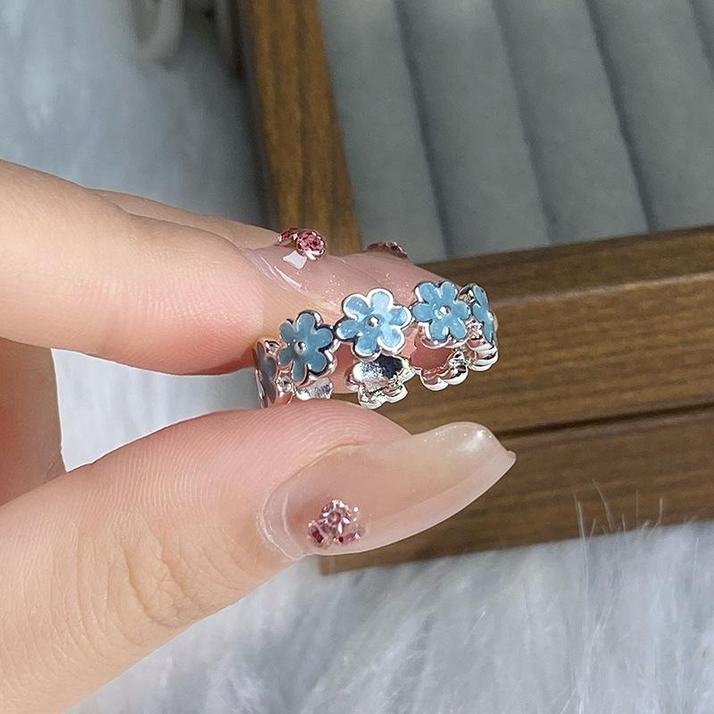 Celebrity Hong Kong Style High-End Egg-Type Turquoise Open Ring Light Luxury Niche Design Temperament Stacked With Personalized Rings
