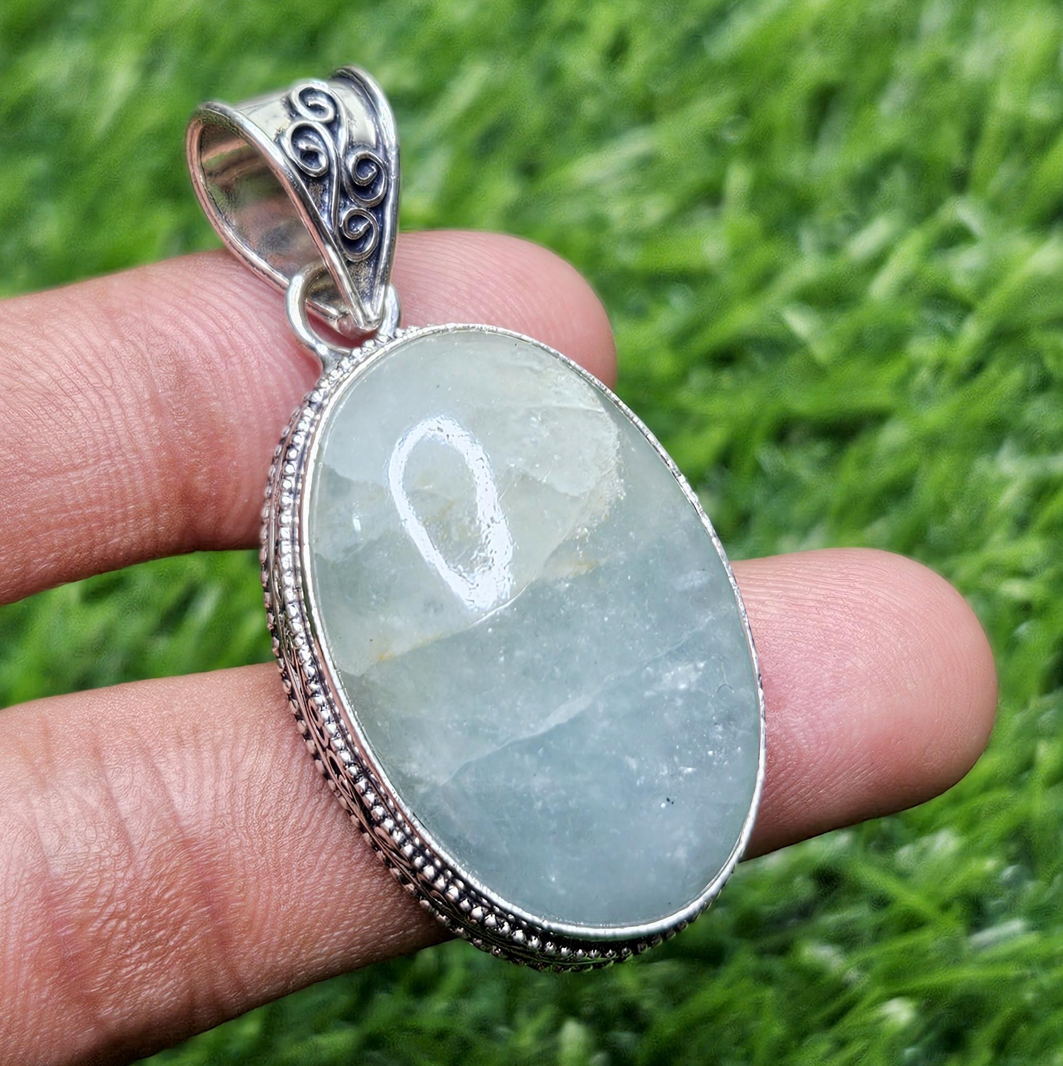 

Подвеска из натурального аквамарина, стерлингового серебра 925 пробы, подвеска из драгоценного камня, кулон овальной формы, подарок для нее синий