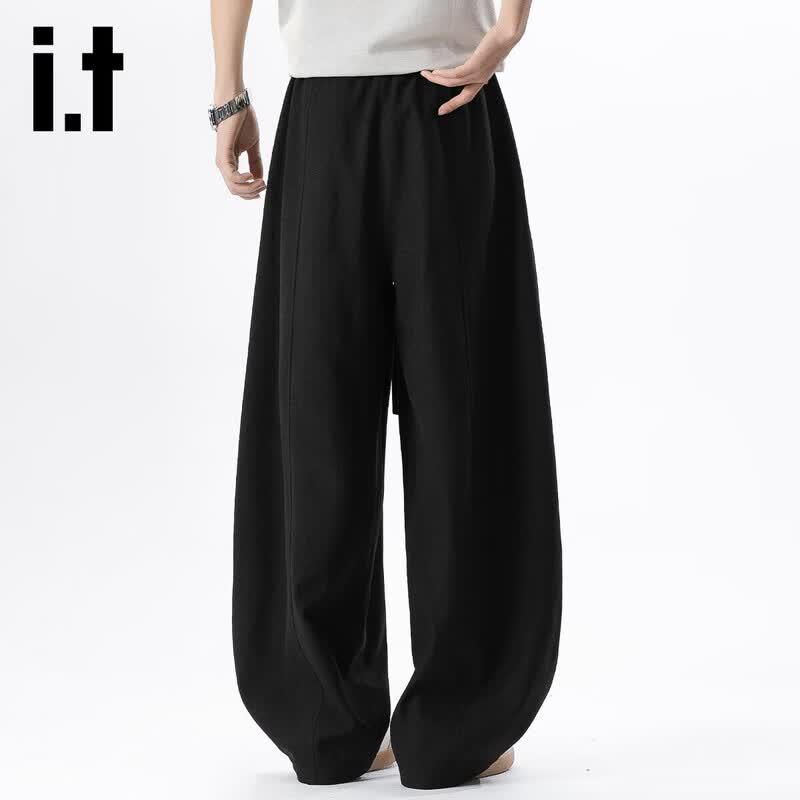 izzueit Men's Lightweight Curved Blade Wide-Leg Casual Pants