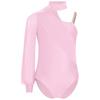 Jenter Ene Skulder Danse Drakotard Sceneopptredelseskostyme Mock Neck Langermet Rynket Nettoverlegg Bodysuit for Barn Gymnastikk
