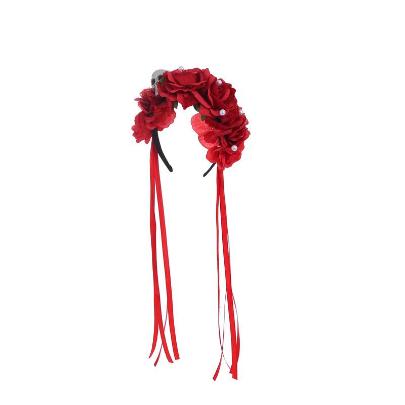 

Хэллоуин Рождество Череп Маскарад Повязка на голову с лентой, Розы в черном, красном, оранжевом - Идеально для Фестиваля Темных Призраков красный