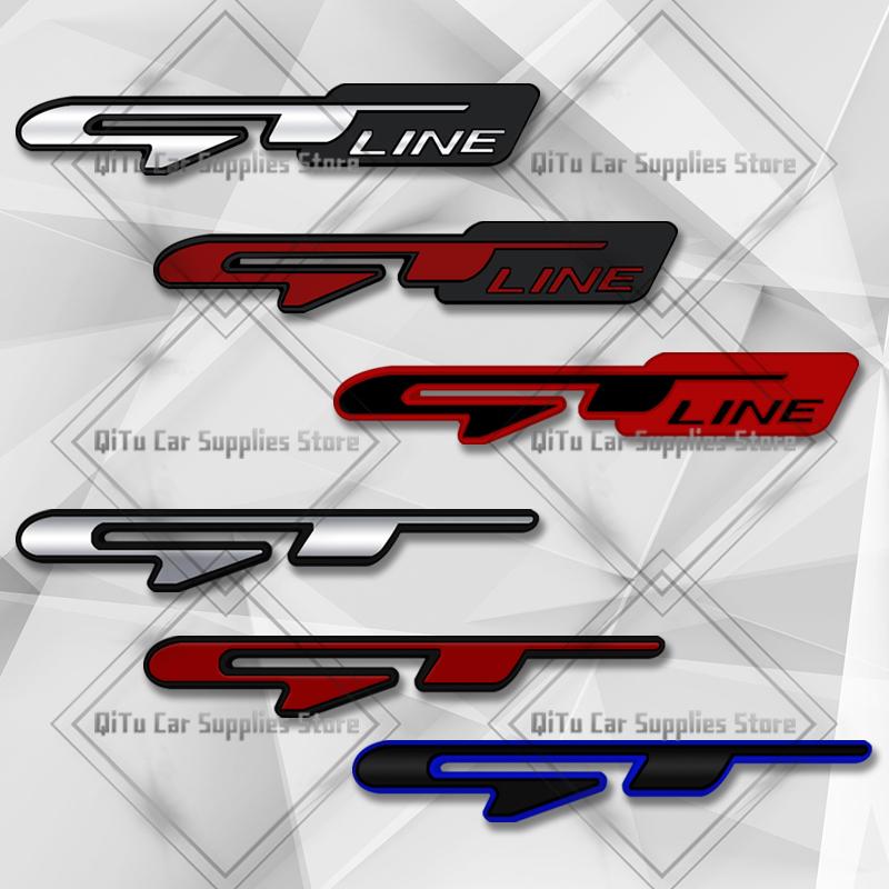EEJQ9 Zinc Alloy Blue GT Line Badge Car Trunk Emblem 3D Grille Sticker For Kia Ceed Sportage Picanto Stonic Optima K5 Hyundai Peugeot