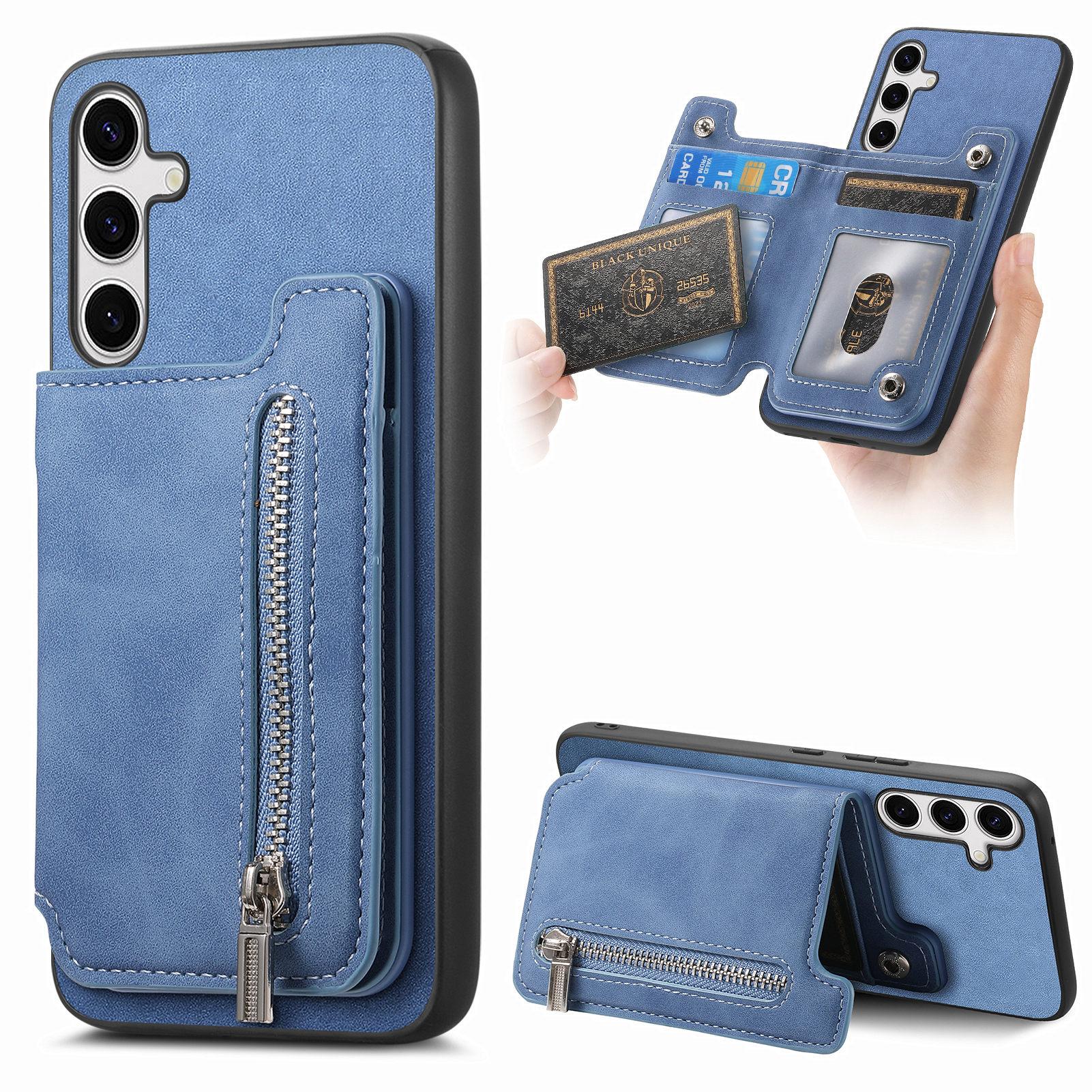 

For Samsung Galaxy S25+ Case Magnetic Detachable Zipper Card Holder Leather Phone Back Cover D