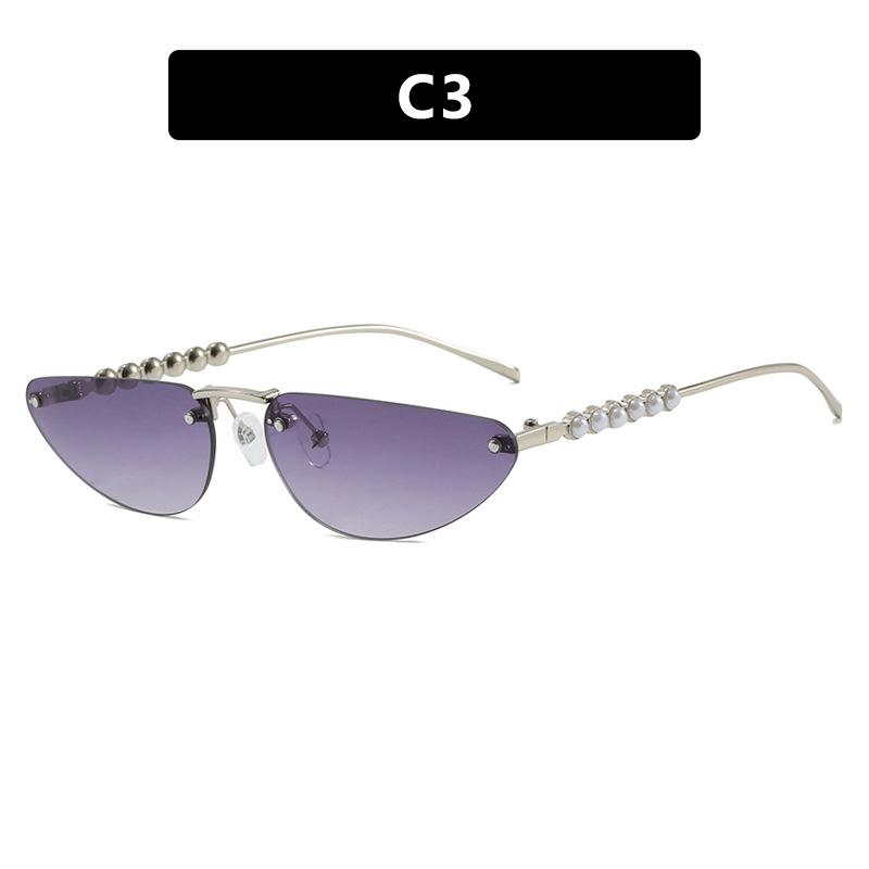 

JYL Rimless Cat Eye Sunglasses Women Pearl Metal Luxury UV400 / S077 S077-C3 черный бин