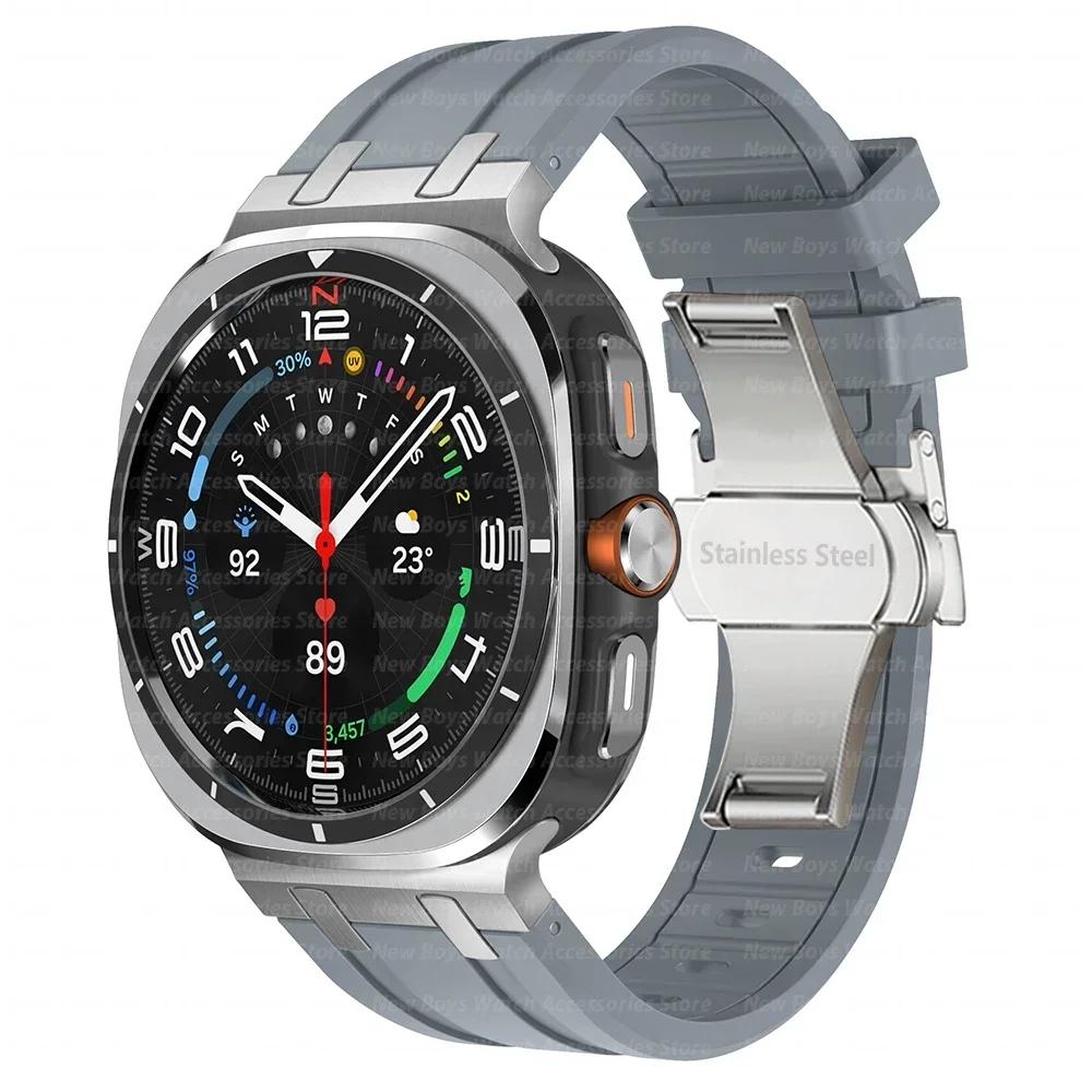 Luxury Sports Rubber Band for Samsung Galaxy Ultra Watch 47mm Curved End Silicone Strap for Samsung Ultra 7 47 47MM Men Bracelet