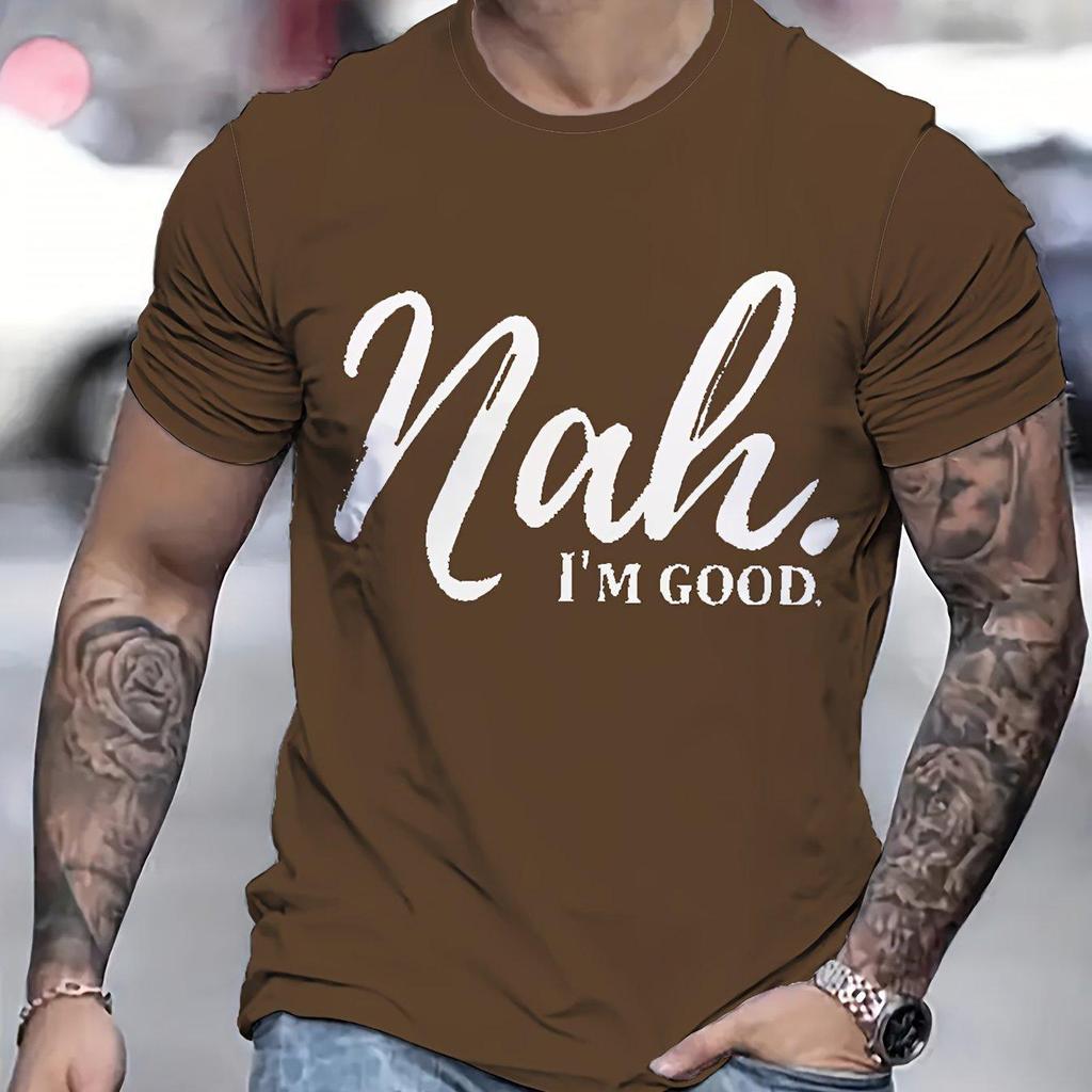 Mens Vibrant Scenic Print T-Shirt - Soft Polyester Crew Neck Tee with Slight Stretch, Machine Washable, All-Season Basics for Outdoor