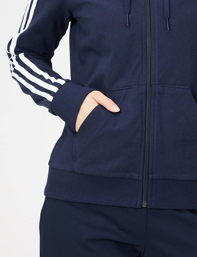 Adidas Essentials Single Jersey Legend Size 3-Stripes Full-Zip Hoodie, Women's, 28853, Ink/White (H07839), J/M